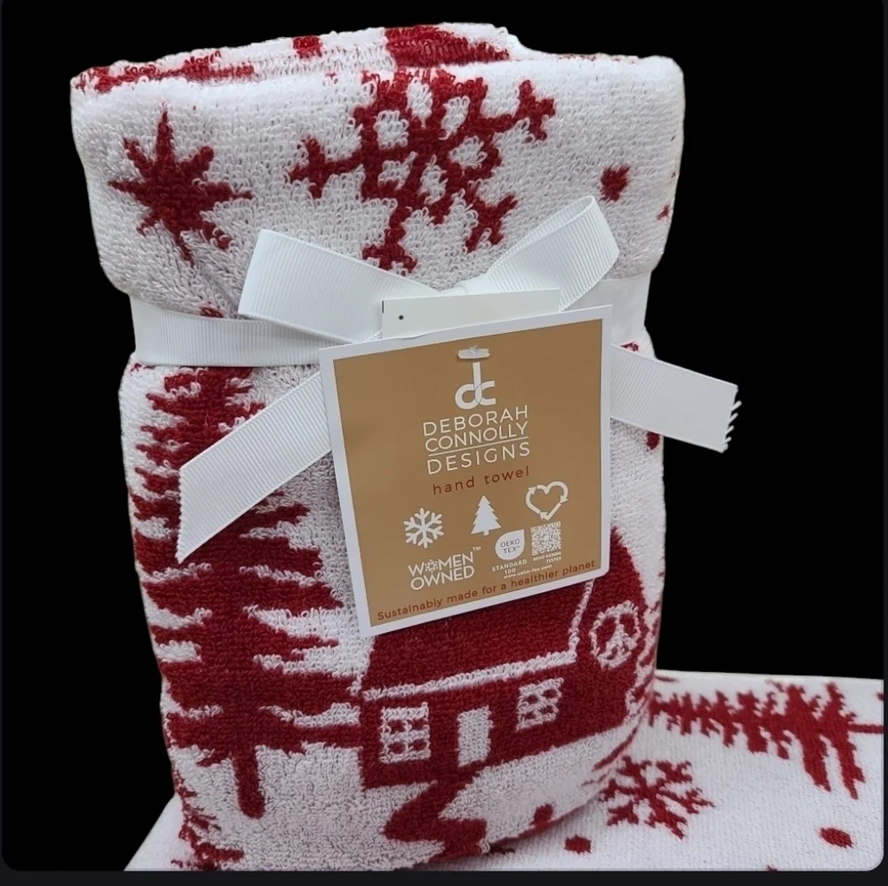 x4 Deborah Connolly Cozy Cabin  Snowflake Reindeer Christmas Bath Hand Towel Set